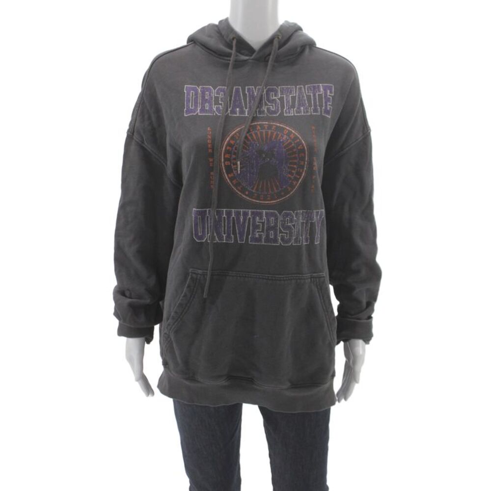 Ksubi Unisex Pullover Hoodies Dark Gray Graphic Cotton Drawstring Size M